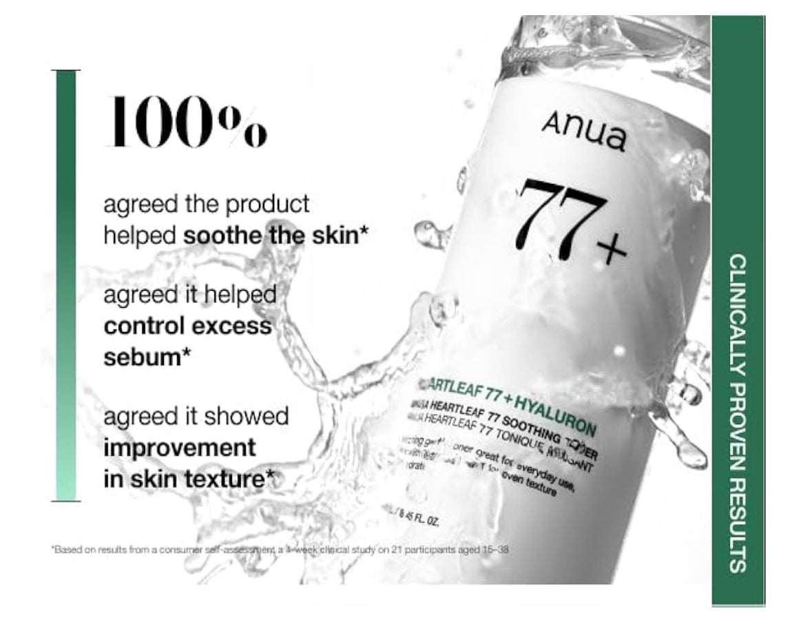 Anua Heartleaf 77 Soothing Toner I pH 5.5 Trouble Care Calming Skin Refreshing Hydrating Purifying Cruelty Free Vegan(250ml / 8.45 fl.oz.)